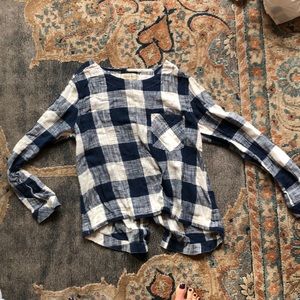Anthropologie Pop over blue and white check shirt
